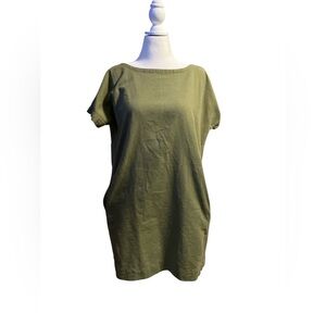 100% Organic Cotton Eileen Fisher Olive Green Ballet Neck Dress M